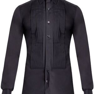 Tom Ford Black Pleated Tuxedo Shirt